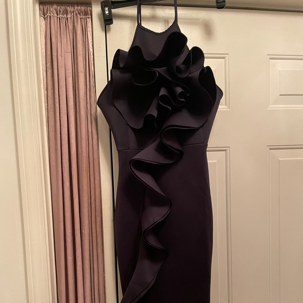 Navy Blue ruffle front dress